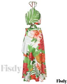 Fisdy - Tropical Print Coordinated Crop Top and Skirt Ensemble with Tied Detailing Tropical Print Skirt, Crop Top And Skirt Set, Crop Top And Skirt, Crop Top Skirt Set, Top And Skirt Set, Chic Type, Top Skirt Set, Crop Top Skirt, Top And Skirt