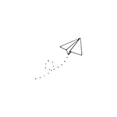 a black and white photo of a paper airplane flying in the sky with dots coming out of it