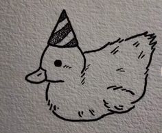 a drawing of a duck with a party hat on it's head is shown