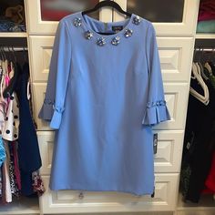 Nwt Blue Tahari - Arthur S Levine Size 8 Dress With Embellishment Embellished Light Blue Formal Dress, Embellished Light Blue Dress For Formal Occasions, Elegant Light Blue Embellished Dresses, Tahari Dress, Size 8 Dress, Embellishments, Womens Dresses, Dresses, Blue