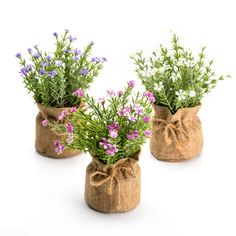 PRICES MAY VARY. [Miniature Real Touch Flowers Bouquet in Burlap Flower Vase]: The faux flowers in a linen burlap pot comes in a set of 3 where each pot measure 5 x 5 x 7.5 inches. The fake baby breath flowers come in pink, blue & white. Made from allergy friendly PE materials, the small fake flowers offer nearly natural looking petals and foliage textures, that add a soft, soothing and realistic blooming vibe to your decor. They are hassle-free to maintain and can be cleaned with just a damp cl Room Fake Plants, Western Wedding Decorations, Coffee Table Bookshelf, Corner Bar, Breath Flowers, Fake Baby, Burlap Flower, Cabinet Dresser, Reception Tables