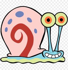 a cartoon snail with two eyes on it's back