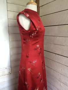 "Red Chinese Maxi Dress Rayon Fully lined Cap sleeves Back zipper Bust 38\" Waist 30\" Hips 38\" Length 54\" Condition - very good vintage" Hair Grower, Dress Rayon, White Poppy, Cap Dress, Chinese Dress, Pink Maxi Dress, Dress Maxi, Red Satin, Fitted Bodice