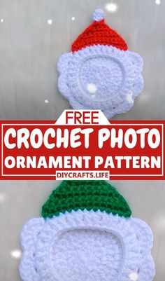 crochet photo ornament pattern for christmas hats with free printable sign