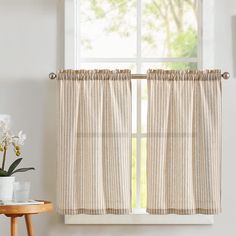 Ticking Stripe Curtains, Half Window Curtains, Rustic Curtain Rods, Farmhouse Kitchen Curtains, Curtains Linen, Cafe Curtain Rods, Small Curtains, Small Window Curtains, Kitchen Curtain Sets