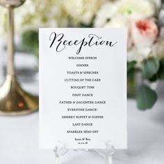 a table with a sign that says reception