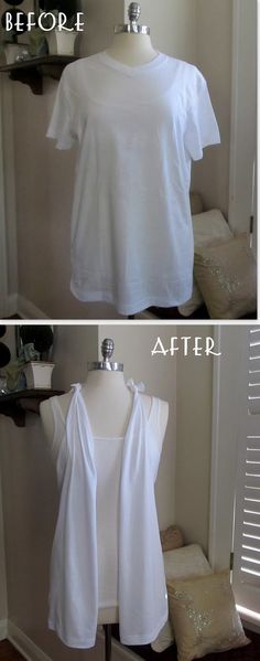 before and after photos of a white shirt on a mannequin