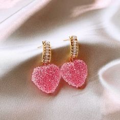 Preppy Earrings, Earring Korean, Opal Earring, Aesthetic Preppy, Crystal Heart Earrings, Pink Copper, Heart Red, Earrings Heart, Heart Dangle Earrings