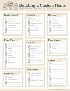 the ultimate checklist for building a custom home is shown in this printable form