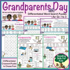 grandparents'day differentiated word search puzzles for gn 1 to 3 with pictures and words