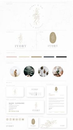 the website design for ivory is shown in gold and white, with an elegant touch to it