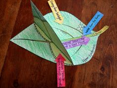 an origami leaf with some writing on it