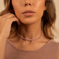 Our go to necklace for day-to-night outfits. The 14K Gold plated adjustable Cuban Necklace choker can be worn as both a necklace and choker, to suit your vibe and style of the day. Material: 14k Gold Plated Brass | RhodiumStones: White GemstonesLength: 10 - 28 inchesWidth: 6mm Cuban 1mm Box ChainClosure: Adjustable Slider Cuban Choker, Rose Gold Choker, Cuban Necklace, Cute Outfits With Jeans, Gold Choker, Necklace Choker, Sample Sale, Night Outfits, Rose Gold Plates