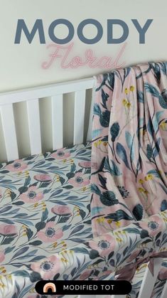 crib bumper blue Moody Floral Nursery, Modern Crib Bedding, Nursery Themes Neutral, Boy Nursery Themes, Girl Nursery Themes, Modern Crib