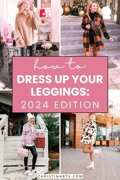 Leggings Outfit Spring 2024, Dressed Up Leggings Outfit, How To Dress Up Leggings, Leggings At Work, Plaid Leggings Outfit