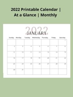 a printable calendar with the word january in red and green, on a light green background