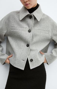 An oversized, boxy silhouette brings trend-savvy appeal to this cropped jacket crafted of densely textured double-face fabric. Front button closure Spread collar Chest welt pockets Lined 93% polyester, 7% viscose Machine wash, line dry Imported Grey Blazer Outfit, Cropped Jacket Outfit, Printed Kimono Jacket, Winter Jacket Outfits, Cropped Trench Coat, Neue Outfits, Tailored Dress, Summer Jacket, Simple Trendy Outfits