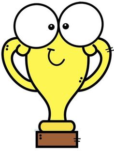 a cartoon trophy with two eyes on it