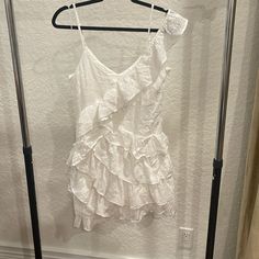 Nwt. Anthropologie White V Neck Asymmetrical Ruffle Mini Dress. Size 8 Day Out Dress With Ruffles And Asymmetrical Hem, Day Out Dress With Asymmetrical Hem And Ruffles, Asymmetrical Hem Ruffled Dress For Day Out, Ruffled Mini Dress With Asymmetrical Hem, Mini Dress With Ruffles And Asymmetrical Hem, White One Shoulder Dress For Spring Brunch, Asymmetrical Ruffle Hem Dress For Brunch, White Summer Dress With Asymmetrical Neckline, White Asymmetrical Neckline Summer Dress