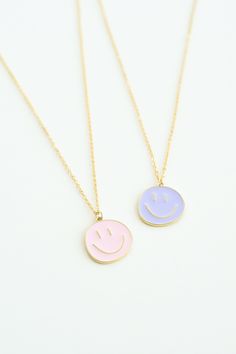 Pink Enamel Jewelry For Birthday, Playful Pink Enamel Jewelry, Trendy Pink Charm Necklaces For Mother's Day, Cute Blue Necklace For Birthday, Fun Personalized Everyday Jewelry, Personalized Fun Everyday Jewelry, Pink Hypoallergenic Necklace For Mother's Day, Pink Nickel-free Charm Necklace For Gifts, Trendy Nickel-free Pink Charm Necklace