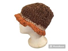 Multi color crochet bucket hat Brown Brimmed Casual Mini Hats, Casual Brown Brimmed Mini Hats, Brown Crochet Short Brim Hat, Casual Hand Knitted Bucket Hat, Brown One Size Bucket Hat, Brown One Size Bucket Sun Hat, Brown Crochet Hat With Short Brim, Casual Crochet Yarn Cloche Hat, Casual Yarn Cloche Hat With Brim