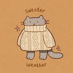 a drawing of a cat wearing a sweater with the words weather written on it,