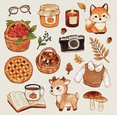 an image of various items that are in the shape of a painting on paper with watercolor