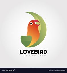 lovebird logo design with green leaf and red bird on the moon, suitable for use as