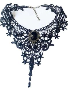 Women's Nacklace Lace Festival Acrylic Vintage Style Nacklace Gothic Black Necklace With Black Beads, Gothic Black Beaded Necklace, Black Choker Necklaces For Party, Black Gothic Choker Necklace, Adjustable Black Gothic Necklace, Black Adjustable Gothic Necklace, Vintage Halloween Party Necklaces, Halloween Black Metal Necklace, Vintage Halloween Party Necklace