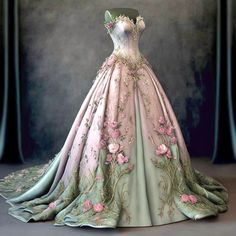 Best Winter Outfits, Fantasy Dresses, Dream Wedding Ideas Dresses, Fantasy Gowns, Fairytale Dress, Dreamy Dress, Fantasy Dress, Midi Skirts, Green And Pink