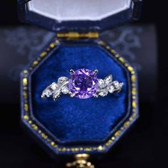 2 Carat Genuine Amethyst Floral White Gold Engagement Ring Lavender Sapphire, Gray Moissanite, Celtic Engagement Rings, Ring Model, Floral Engagement Ring, White Gold Engagement Ring, Purple Sapphire, Buying Diamonds, White Gold Engagement