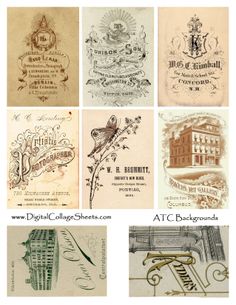 several different types of wine labels are shown in black and white, with the words atc