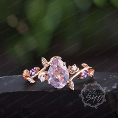 Vintage pear shaped lavender amethyst engagement ring Rose gold gemstone promise ring Nature inspire leaf moon ring Jewelry gifts for women Engagement ring Center Stone:Lavender Amethyst Cut: Pear shaped Size:6*8mm Side stone: Amethyst + Moissanite Weight: 0.12ctw Width: 1.5mm Thickness: 1.2mm Wedding band Stone: Amethyst + Moissanite Weight: 0.12ctw Width:1.2mm Thickness: 1.2mm Ring Metal: 925 sterling silver or 10K/14K/18K Yellow/ White/Rose Gold or platinum  Processing time Dute to all our je Elegant Rose Gold Amethyst Jewelry, Teardrop Jewelry With Accent Stones For Gift, Teardrop Cubic Zirconia Promise Jewelry, Elegant Pear-shaped Amethyst Anniversary Ring, Delicate Gemstone Ring Jewelry, Rose Gold Amethyst Fine Jewelry, Fine Jewelry In Rose Gold With Amethyst, Rose Gold Jewelry With Accent Stones As Gift, Exquisite Marquise Cut Jewelry Gift