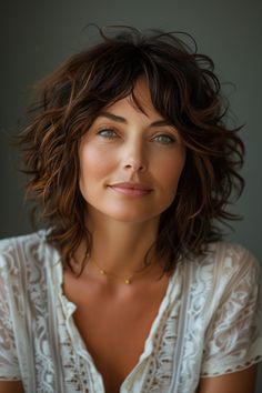 35+ Stylish Shag Hairstyles for Women Over 50 That Will Freshen Up You – CreativeBooster Artist Hairstyles Women, Shoulder Length Messy Hair, French Shag Haircut Medium, Med Curly Hairstyles, Shag Hairstyles Bangs, Short Wavy Shag With Bangs, Style Shaggy Hair, Curly Haircut Bangs