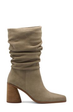 A pointy toe and stacked heel provide crisp counterpoints to the slouchy upper of this soft suede boot. 3 1/2" heel (size 9) Leather upper and lining/synthetic sole Imported Fall Suede Boots With Wrapped Heel, Wide Calf Suede Mid-calf Boots With Stacked Heel, Chic Suede Mid-calf Boots With Pointed Toe, Fitted Suede Mid-calf Boots With Stacked Heel, Chic Suede Mid-calf Boots With Stacked Heel, Chic Suede Mid-calf Boots Medium Width, Chic Suede Mid-calf Boots, Chic Mid-calf Suede Boots, Chic Suede Mid-calf Boots With Block Heel