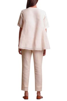 Buy Off White Linen Resham Thread Embroidery V Neck Tunic For Women by Sue Mue Online at Aza Fashions. Embroidery Neckline, Short Tunic, Tunics Online, V Neck Tunic, Embroidered Tunic, Thread Embroidery, Womens Tunics, White Fabric, Indian Wear