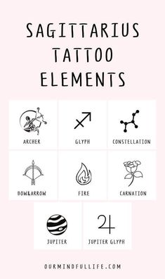 the sagittatius tattoo elements are shown in black and white on a pink background