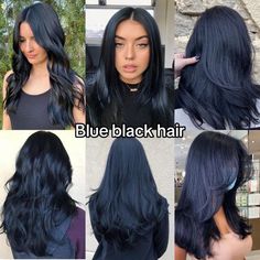 Navy Hair Color Midnight Blue, Hair Color Ideas Blue Black, Dark Blue Hair On Black Hair, Black Tinted Hair, Midnight Black Hair Color, Black Blueish Hair, Blue Black Curly Hair Natural, Closure See In Hairstyles, Blue Toned Black Hair