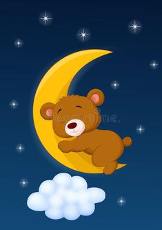 a teddy bear is sleeping on the moon