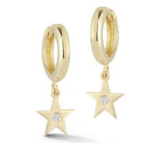 Star power! These delicate huggie hoops burn bright with a flat star-shaped charm adorned with a sparkling diamond accent. From Luminosa Gold. Huggie Earring, Sparkling Diamond, Diamond Star, Huggie Earrings, Star Charms, Sparkle Diamonds, Huggies Earrings, Star Shape, Gold Diamond