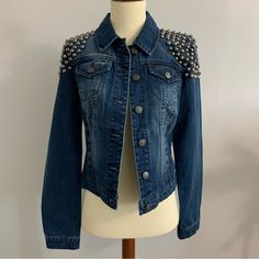 Blue Revival Studded Denim Jacket New With Tags / Never Worn Bought On Here But Size Runs More Like Xs Than Small Spring Long Sleeve Denim Jacket With Rivets, Denim Long Sleeve Outerwear With Rivets, Long Sleeve Denim Outerwear With Rivets, Spring Denim Outerwear With Rivets, Winter Denim Outerwear With Rivets, Denim Fall Outerwear With Rivets, Fall Denim Outerwear With Rivets, Fall Denim Jacket With Rivets And Long Sleeves, Denim Outerwear With Rivets For Fall