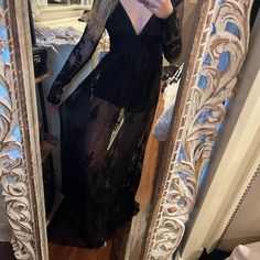 Nwt Romper / Black Maxi Dress Black Prom Dress For Fall, Black Lace Maxi Dress For Party, Fall Party Lace Maxi Dress, Fall Party Maxi Dress With Sheer Details, Fall Party Sheer Maxi Dress, Fall Lace Maxi Dress For Date Night, Black Lace Maxi Dress For Fall, Black Sheer Maxi Dress For Date Night, Black V-neck Maxi Dress For Going Out