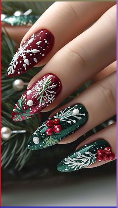 Holiday Nail Art Christmas, Christmas Naildesign, Festive Nail Designs, Glittery Nails, Nail Swag