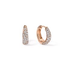 A classic twist on the pave huggie earring for a timeless accessory that embodies understated refinement. Crafted from gleaming gold and sparkling diamonds, these earrings feature a snug, hoop-like design that "hugs" the earlobe closely. Their simplicity and versatility make them an essential addition to any jewelry collection, effortlessly complementing both casual and formal looks. Available in 14K White, Yellow, and Rose Gold Diamond weight = 0.53 carats Diamond quality = GH-Color, SI-Clarity Elegant Diamond White Huggie Earrings With Pave Setting, Dazzling Formal Huggie Hoop Earrings, Dazzling Huggie Earrings For Formal Occasions, Everyday Luxury Huggie Earrings With Pave Setting, Formal Huggie Diamond Earrings With Halo Design, Formal Diamond Huggie Earrings With Halo Design, Elegant Huggie Diamond Earrings With Pave Setting, Elegant Brilliant Cut Huggie Earrings, Classic Diamond Huggie Earrings With Pave Setting