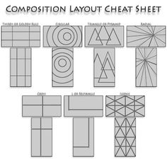 the composition layout sheet is shown with different shapes and sizes, including lines, triangles, and