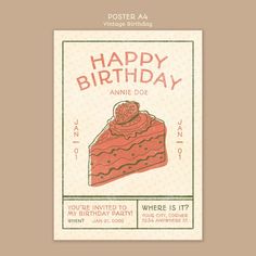 a happy birthday card with a piece of cake