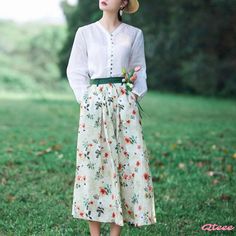 Qteee - Premium Half Skirt with Elastic Waist and Hemp Embroidery Casual Long Skirt With Floral Embroidery, Casual Embroidered Fall Skirt, Casual Embroidered Denim Skirt, Casual Embroidered Skirt For Spring, Casual Green Embroidered Skirt, Stylish Midi Skirt, Semi Formal Attire, Linen Embroidery, Embroidery Skirt