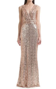 MACloth Straps V Neck Sequin Bridesmaid Dress Rose Gold Formal Evening Gown Non White Wedding Dresses, Sequin Bridesmaid Dress, Dress Rose Gold, Making A Wedding Dress, Rose Gold Sequin Dress, Sequined Gown, Badgley Mischka Dress, Sequin Bridesmaid, Formal Evening Gown