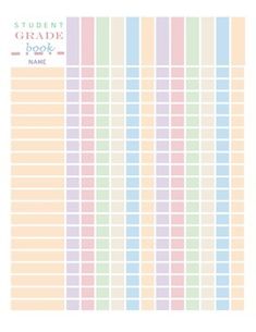 the student's grade book is shown in pastel colors