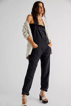 Ziggy Denim Overalls | Free People Free People Overalls, Free People Style, Denim Overalls, Black Fits, Swimwear Accessories, Pocket Detail, Swimwear Tops, Tapered Legs, Boho Outfits